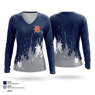 Womens Long Sleeve Vneck Shirt, Tigers, Baseball, Teamtime, Team time, sublimation, custom sports apparel, team uniforms, spirit wear, spiritwear, sports uniforms, custom shirts, team store, custom team store, fundraiser sports, apparel fundraiser