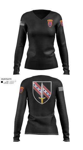 Womens Long Sleeve Vneck Shirt, 6/54th SFAB, National Guard, Teamtime, Team time, sublimation, custom sports apparel, team uniforms, spirit wear, spiritwear, sports uniforms, custom shirts, team store, custom team store, fundraiser sports, apparel fundraiser