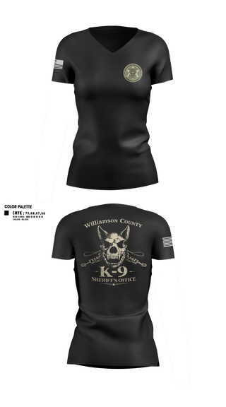 Womens Short Sleeve Vneck Shirt, Williamson County K-9 Unit, Police, Teamtime, Team time, sublimation, custom sports apparel, team uniforms, spirit wear, spiritwear, sports uniforms, custom shirts, team store, custom team store, fundraiser sports, apparel fundraiser