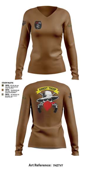 Womens Long Sleeve Vneck Shirt, 6-9 bandit troop, Army, Teamtime, Team time, sublimation, custom sports apparel, team uniforms, spirit wear, spiritwear, sports uniforms, custom shirts, team store, custom team store, fundraiser sports, apparel fundraiser