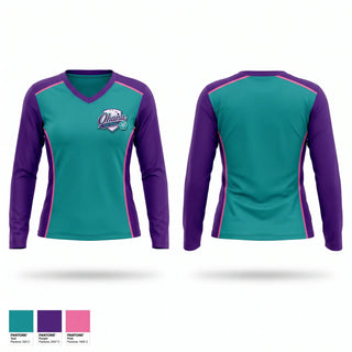 Womens Long Sleeve Vneck Shirt, Ohana, Softball, Teamtime, Team time, sublimation, custom sports apparel, team uniforms, spirit wear, spiritwear, sports uniforms, custom shirts, team store, custom team store, fundraiser sports, apparel fundraiser