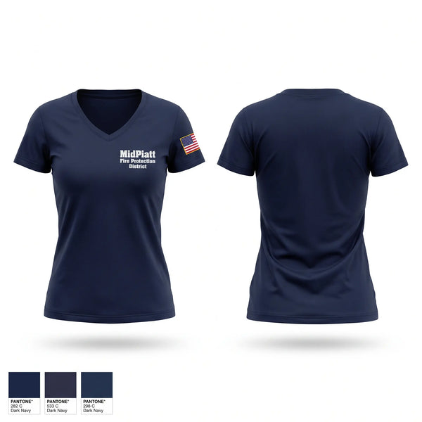 Womens Short Sleeve Vneck Shirt, Mid-Piatt Fire Protection District, Fire Department, Teamtime, Team time, sublimation, custom sports apparel, team uniforms, spirit wear, spiritwear, sports uniforms, custom shirts, team store, custom team store, fundraiser sports, apparel fundraiser
