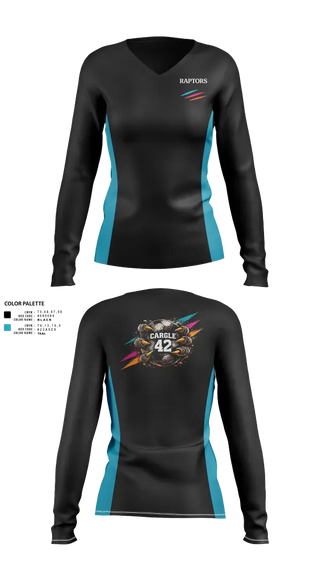 Womens Long Sleeve Vneck Shirt, RAPTORS FC, Men's Soccer, Teamtime, Team time, sublimation, custom sports apparel, team uniforms, spirit wear, spiritwear, sports uniforms, custom shirts, team store, custom team store, fundraiser sports, apparel fundraiser