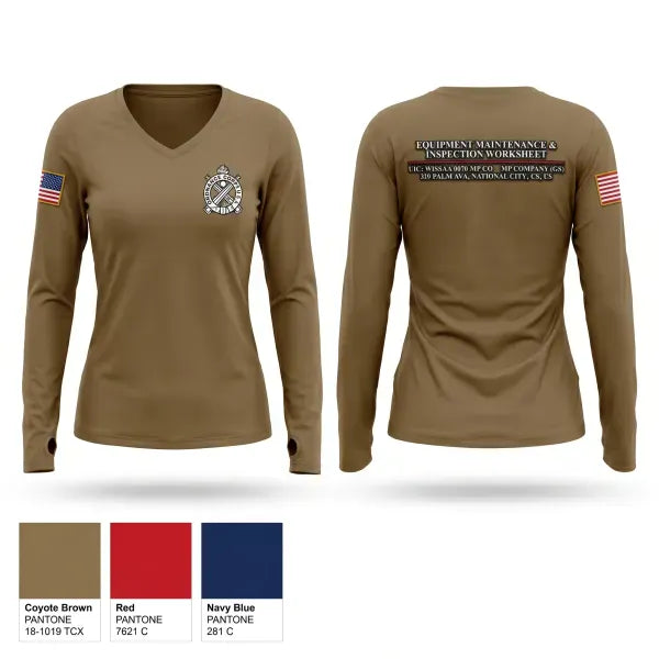Womens Long Sleeve Vneck Shirt, 670th Military Police Company, National Guard, Teamtime, Team time, sublimation, custom sports apparel, team uniforms, spirit wear, spiritwear, sports uniforms, custom shirts, team store, custom team store, fundraiser sports, apparel fundraiser