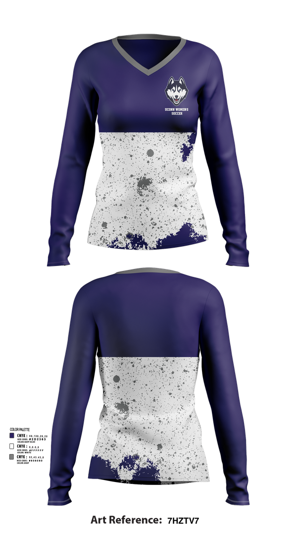 Womens Long Sleeve Vneck Shirt, UConn Women’s Soccer, Women's Soccer, Teamtime, Team time, sublimation, custom sports apparel, team uniforms, spirit wear, spiritwear, sports uniforms, custom shirts, team store, custom team store, fundraiser sports, apparel fundraiser