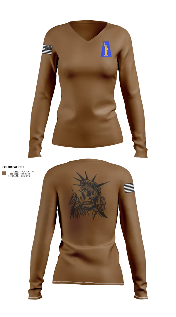Womens Long Sleeve Vneck Shirt, 1019th Quartermaster Company, , Teamtime, Team time, sublimation, custom sports apparel, team uniforms, spirit wear, spiritwear, sports uniforms, custom shirts, team store, custom team store, fundraiser sports, apparel fundraiser
