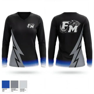 Womens Long Sleeve Vneck Shirt, Feagin Mill Wolves, , Teamtime, Team time, sublimation, custom sports apparel, team uniforms, spirit wear, spiritwear, sports uniforms, custom shirts, team store, custom team store, fundraiser sports, apparel fundraiser