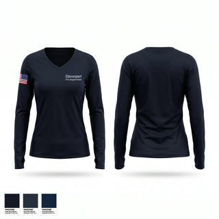 Womens Long Sleeve Vneck Shirt, Cloverport Fire Department, Fire Department, Teamtime, Team time, sublimation, custom sports apparel, team uniforms, spirit wear, spiritwear, sports uniforms, custom shirts, team store, custom team store, fundraiser sports, apparel fundraiser
