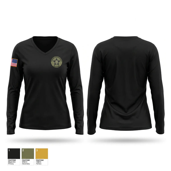 Womens Long Sleeve Vneck Shirt, Sarasota County Sheriff's Office Aviation Section, Police, Teamtime, Team time, sublimation, custom sports apparel, team uniforms, spirit wear, spiritwear, sports uniforms, custom shirts, team store, custom team store, fundraiser sports, apparel fundraiser