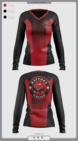 Womens Long Sleeve Vneck Shirt, Raptors United, Men's Soccer, Teamtime, Team time, sublimation, custom sports apparel, team uniforms, spirit wear, spiritwear, sports uniforms, custom shirts, team store, custom team store, fundraiser sports, apparel fundraiser