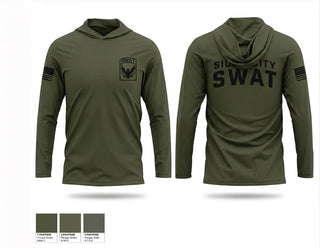 Long Sleeve hooded sunshirt, Sioux City SWAT, Police, Teamtime, Team time, sublimation, custom sports apparel, team uniforms, spirit wear, spiritwear, sports uniforms, custom shirts, team store, custom team store, fundraiser sports, apparel fundraiser