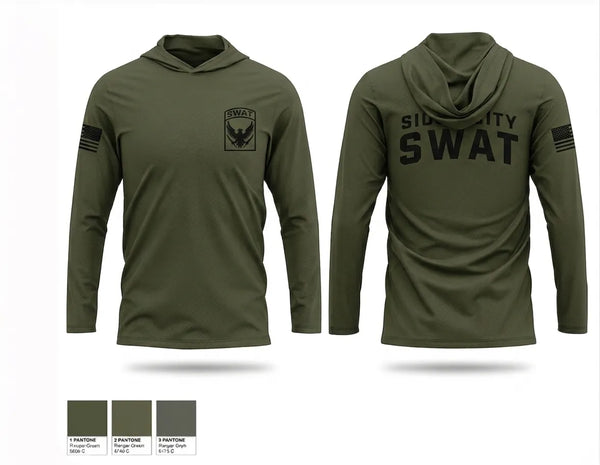 Long Sleeve hooded sunshirt, Sioux City SWAT, Police, Teamtime, Team time, sublimation, custom sports apparel, team uniforms, spirit wear, spiritwear, sports uniforms, custom shirts, team store, custom team store, fundraiser sports, apparel fundraiser