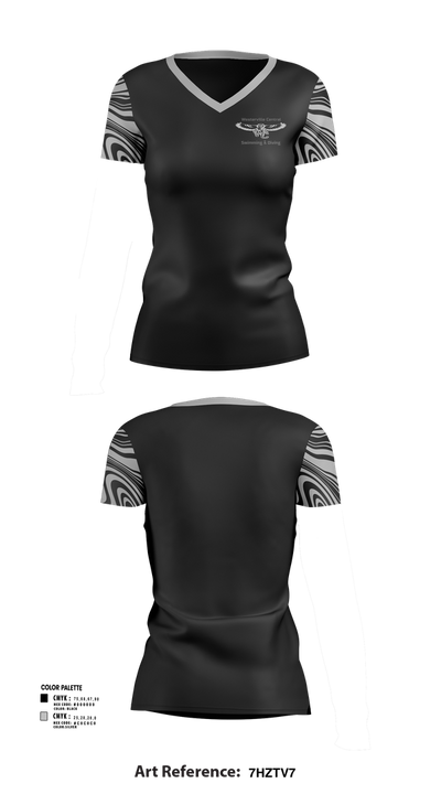 Westerville Central Swimming & Diving 56583573 Women's Short Sleeve V-neck Shirt - 49