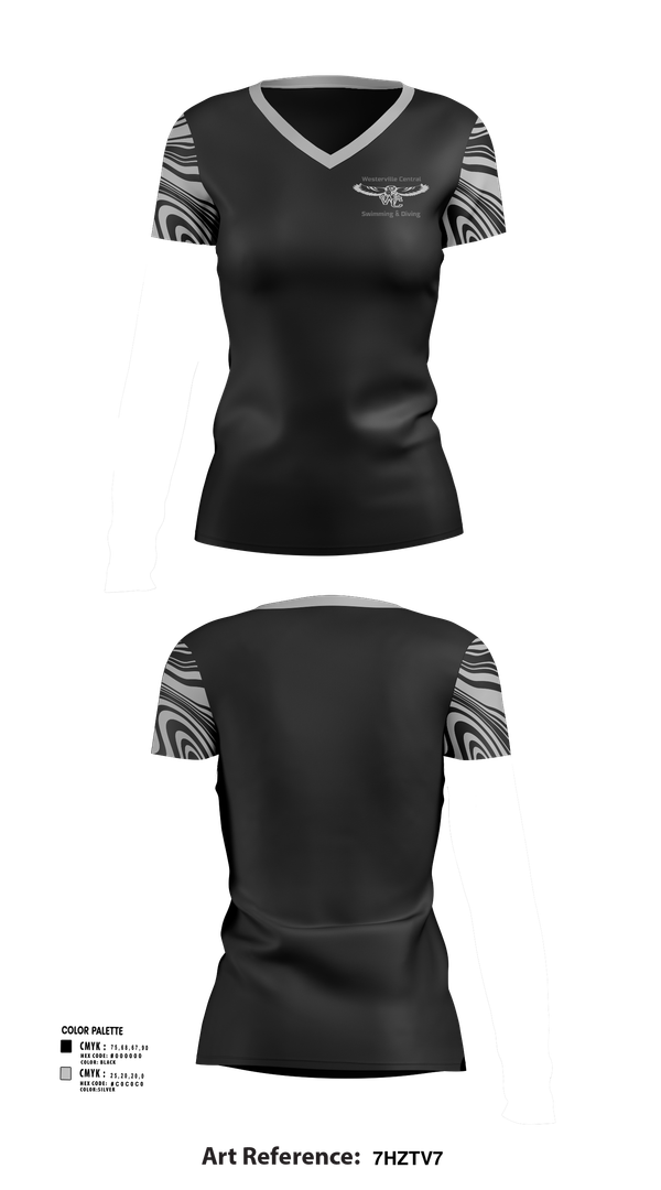 Womens Short Sleeve Vneck Shirt, Westerville Central Swimming & Diving, Swimming, Teamtime, Team time, sublimation, custom sports apparel, team uniforms, spirit wear, spiritwear, sports uniforms, custom shirts, team store, custom team store, fundraiser sports, apparel fundraiser