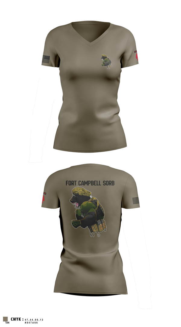 Women's Short Sleeve Vneck Shirt, Campbell SORB, Army, Teamtime, Team time, sublimation, custom sports apparel, team uniforms, spirit wear, spiritwear, sports uniforms, custom shirts, team store, custom team store, fundraiser sports, apparel fundraiser