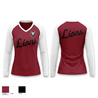 Womens Long Sleeve Vneck Shirt, Sardis Lions, Softball, Teamtime, Team time, sublimation, custom sports apparel, team uniforms, spirit wear, spiritwear, sports uniforms, custom shirts, team store, custom team store, fundraiser sports, apparel fundraiser