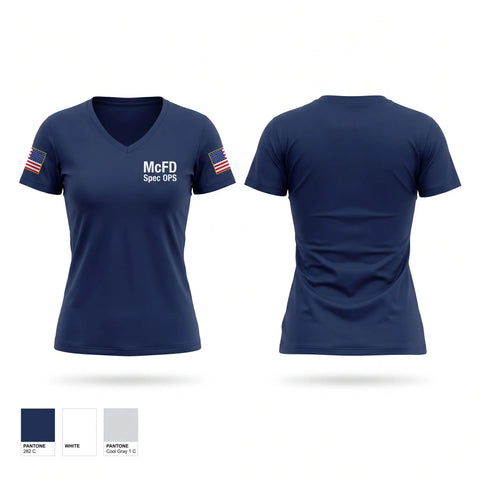 Womens Short Sleeve Vneck Shirt, McFD Spec OPS, Fire Department, Teamtime, Team time, sublimation, custom sports apparel, team uniforms, spirit wear, spiritwear, sports uniforms, custom shirts, team store, custom team store, fundraiser sports, apparel fundraiser