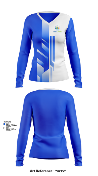 Womens Long Sleeve Vneck Shirt, James Island Elementary School, Spirit Store, Teamtime, Team time, sublimation, custom sports apparel, team uniforms, spirit wear, spiritwear, sports uniforms, custom shirts, team store, custom team store, fundraiser sports, apparel fundraiser