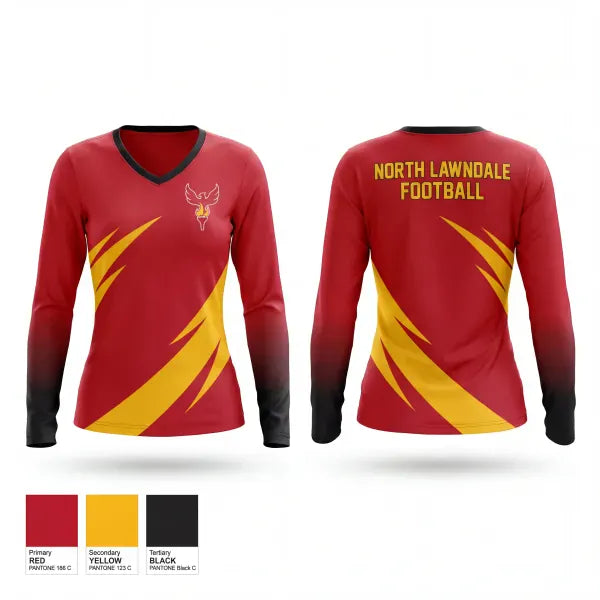 Womens Long Sleeve Vneck Shirt, North Lawndale College Prep, , Teamtime, Team time, sublimation, custom sports apparel, team uniforms, spirit wear, spiritwear, sports uniforms, custom shirts, team store, custom team store, fundraiser sports, apparel fundraiser