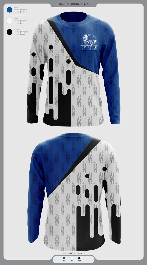 Long Sleeve Performance Shirt, Covington High School Cheer, Cheer, Teamtime, Team time, sublimation, custom sports apparel, team uniforms, spirit wear, spiritwear, sports uniforms, custom shirts, team store, custom team store, fundraiser sports, apparel fundraiser