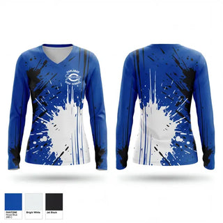 Womens Long Sleeve Vneck Shirt, Carlsbad high school swim, Swimming, Teamtime, Team time, sublimation, custom sports apparel, team uniforms, spirit wear, spiritwear, sports uniforms, custom shirts, team store, custom team store, fundraiser sports, apparel fundraiser