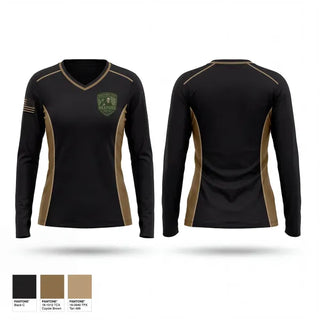 Womens Long Sleeve Vneck Shirt, Brainerd RSP Reapers, National Guard, Teamtime, Team time, sublimation, custom sports apparel, team uniforms, spirit wear, spiritwear, sports uniforms, custom shirts, team store, custom team store, fundraiser sports, apparel fundraiser