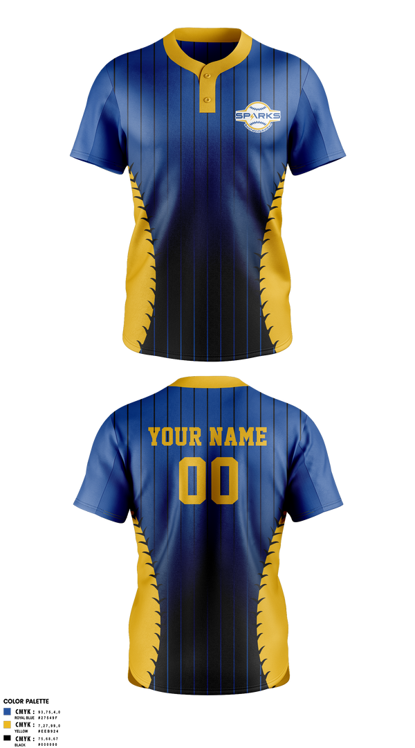 Two Button Softball Jersey, Santa Clara PAL Sparks, Softball, Teamtime, Team time, sublimation, custom sports apparel, team uniforms, spirit wear, spiritwear, sports uniforms, custom shirts, team store, custom team store, fundraiser sports, apparel fundraiser