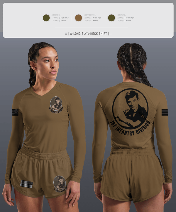 Womens Long Sleeve Vneck Shirt, 1st Infantry Division, , Teamtime, Team time, sublimation, custom sports apparel, team uniforms, spirit wear, spiritwear, sports uniforms, custom shirts, team store, custom team store, fundraiser sports, apparel fundraiser