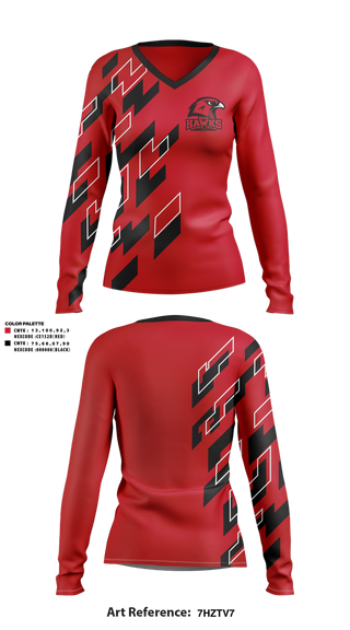 Womens Long Sleeve Vneck Shirt, BHS Hawks Dance Team, Spirit Store, Teamtime, Team time, sublimation, custom sports apparel, team uniforms, spirit wear, spiritwear, sports uniforms, custom shirts, team store, custom team store, fundraiser sports, apparel fundraiser