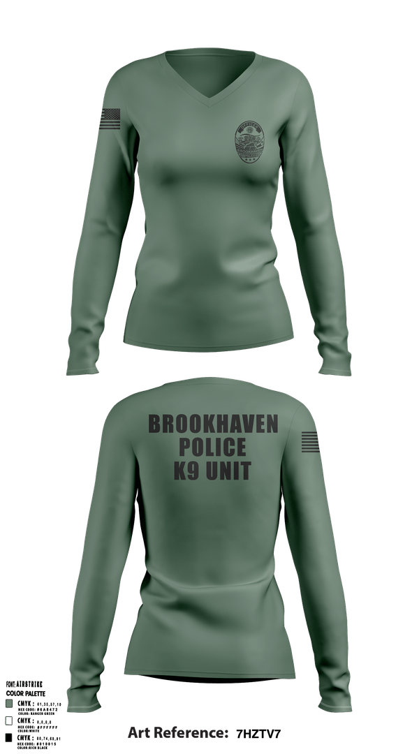Womens Long Sleeve Vneck Shirt, Brookhaven K9 Unit, Police, Teamtime, Team time, sublimation, custom sports apparel, team uniforms, spirit wear, spiritwear, sports uniforms, custom shirts, team store, custom team store, fundraiser sports, apparel fundraiser