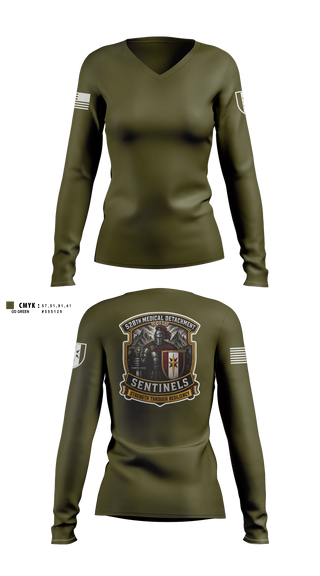 Womens Long Sleeve Vneck Shirt, 528th MED DET COSC, Army, Teamtime, Team time, sublimation, custom sports apparel, team uniforms, spirit wear, spiritwear, sports uniforms, custom shirts, team store, custom team store, fundraiser sports, apparel fundraiser