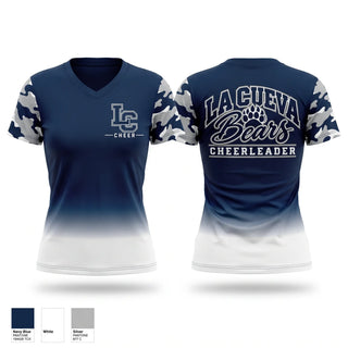 Womens Short Sleeve Vneck Shirt, La Cueva Bears, Cheer, Teamtime, Team time, sublimation, custom sports apparel, team uniforms, spirit wear, spiritwear, sports uniforms, custom shirts, team store, custom team store, fundraiser sports, apparel fundraiser
