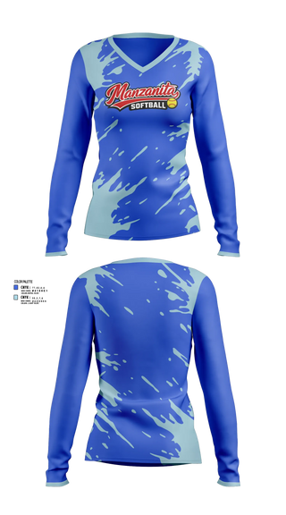 Womens Long Sleeve Vneck Shirt, Manzanita Softball, Softball, Teamtime, Team time, sublimation, custom sports apparel, team uniforms, spirit wear, spiritwear, sports uniforms, custom shirts, team store, custom team store, fundraiser sports, apparel fundraiser