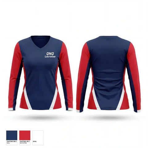 Womens Long Sleeve Vneck Shirt, QNQ Lacrosse, Men's Lacrosse, Teamtime, Team time, sublimation, custom sports apparel, team uniforms, spirit wear, spiritwear, sports uniforms, custom shirts, team store, custom team store, fundraiser sports, apparel fundraiser