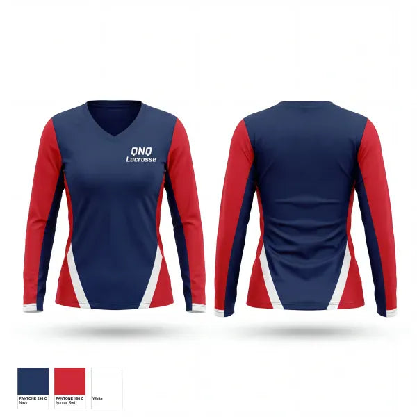Womens Long Sleeve Vneck Shirt, QNQ Lacrosse, Men's Lacrosse, Teamtime, Team time, sublimation, custom sports apparel, team uniforms, spirit wear, spiritwear, sports uniforms, custom shirts, team store, custom team store, fundraiser sports, apparel fundraiser