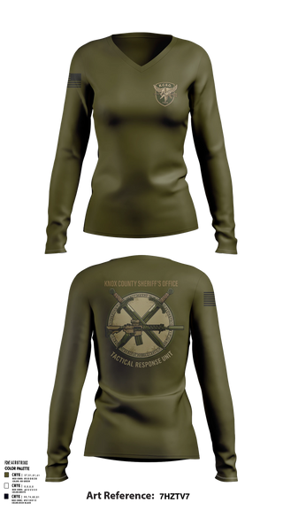 Womens Long Sleeve Vneck Shirt, KNOX COUNTY SHERIFF’S OFFICE TACTICAL RESPONSE UNIT, Police, Teamtime, Team time, sublimation, custom sports apparel, team uniforms, spirit wear, spiritwear, sports uniforms, custom shirts, team store, custom team store, fundraiser sports, apparel fundraiser