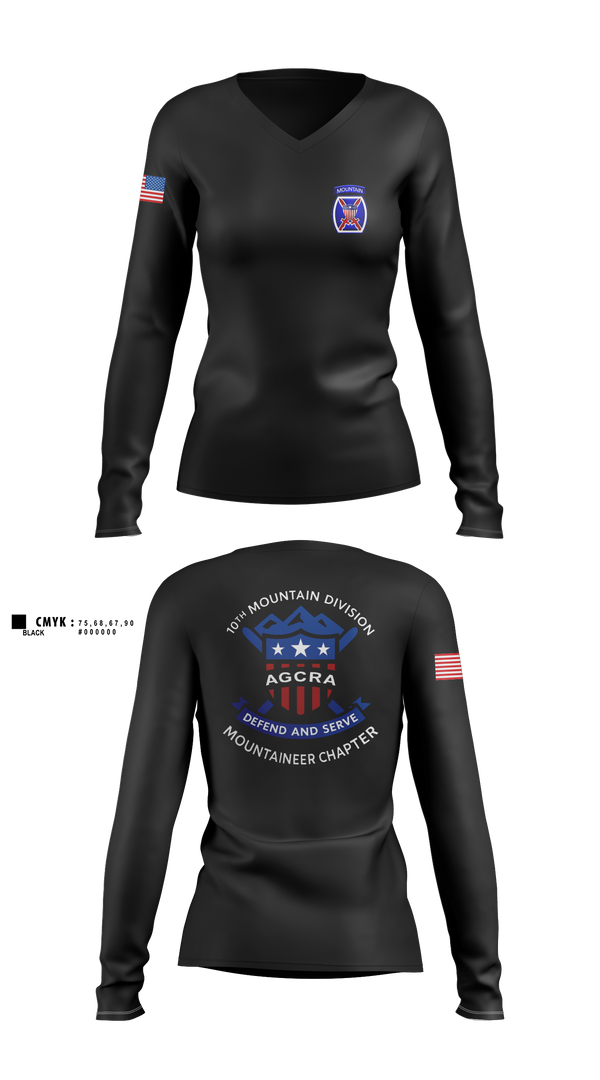 Womens Long Sleeve Vneck Shirt, Mountaineer Chapter Adjutant General Regimental Association, Army, Teamtime, Team time, sublimation, custom sports apparel, team uniforms, spirit wear, spiritwear, sports uniforms, custom shirts, team store, custom team store, fundraiser sports, apparel fundraiser
