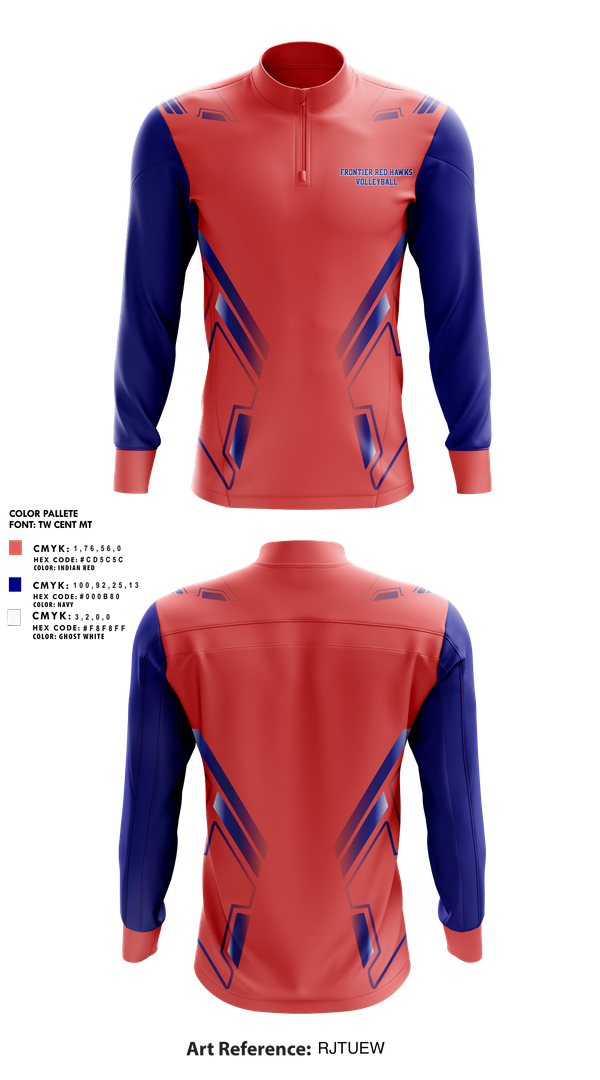 Quarter Zip Jacket, Frontier Red Hawks, Women's Volleyball, Teamtime, Team time, sublimation, custom sports apparel, team uniforms, spirit wear, spiritwear, sports uniforms, custom shirts, team store, custom team store, fundraiser sports, apparel fundraiser