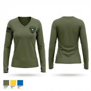 Womens Long Sleeve Vneck Shirt, Texas A&M University-Corpus Christi Police Deparment, Police, Teamtime, Team time, sublimation, custom sports apparel, team uniforms, spirit wear, spiritwear, sports uniforms, custom shirts, team store, custom team store, fundraiser sports, apparel fundraiser