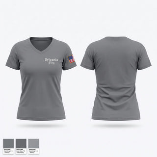 Womens Short Sleeve Vneck Shirt, Sylvania Fire, Fire Department, Teamtime, Team time, sublimation, custom sports apparel, team uniforms, spirit wear, spiritwear, sports uniforms, custom shirts, team store, custom team store, fundraiser sports, apparel fundraiser