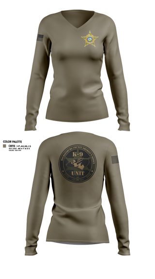 Womens Long Sleeve Vneck Shirt, Mecklenburg County Sheriff’s Office K9, Police, Teamtime, Team time, sublimation, custom sports apparel, team uniforms, spirit wear, spiritwear, sports uniforms, custom shirts, team store, custom team store, fundraiser sports, apparel fundraiser