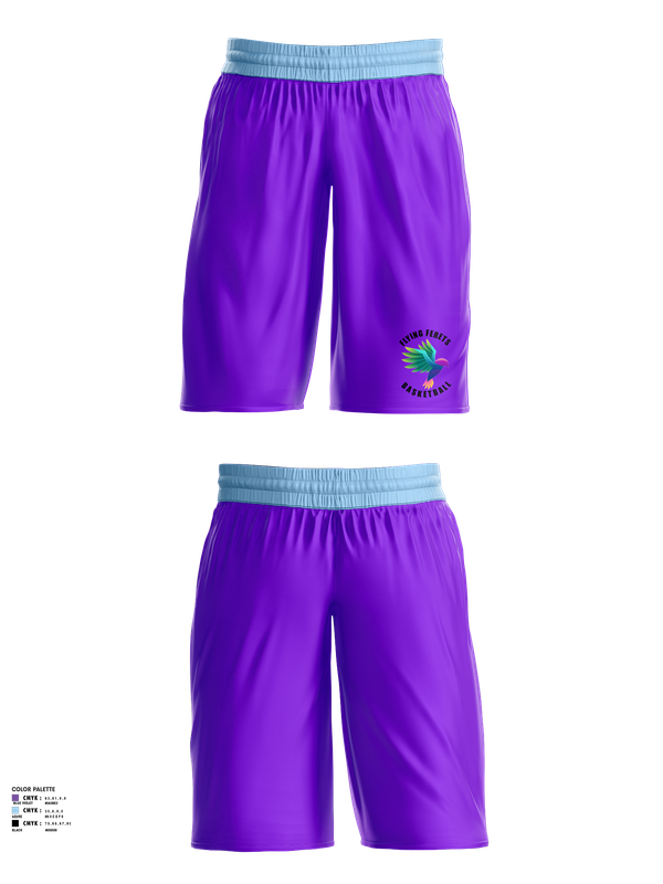 Mens Basketball Shorts, Flying Ferets, Men's Basketball, Teamtime, Team time, sublimation, custom sports apparel, team uniforms, spirit wear, spiritwear, sports uniforms, custom shirts, team store, custom team store, fundraiser sports, apparel fundraiser