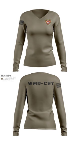 Womens Long Sleeve Vneck Shirt, 2nd WMD CST, Army, Teamtime, Team time, sublimation, custom sports apparel, team uniforms, spirit wear, spiritwear, sports uniforms, custom shirts, team store, custom team store, fundraiser sports, apparel fundraiser