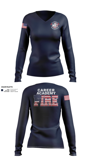 Womens Long Sleeve Vneck Shirt, FWCS Career Academy, Fire Department, Teamtime, Team time, sublimation, custom sports apparel, team uniforms, spirit wear, spiritwear, sports uniforms, custom shirts, team store, custom team store, fundraiser sports, apparel fundraiser