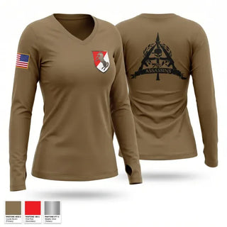 Womens Long Sleeve Vneck Shirt, 1/11 ACR Assassin Troop, Army, Teamtime, Team time, sublimation, custom sports apparel, team uniforms, spirit wear, spiritwear, sports uniforms, custom shirts, team store, custom team store, fundraiser sports, apparel fundraiser