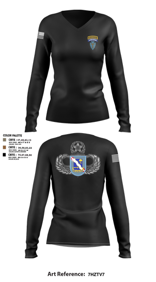 Womens Long Sleeve Vneck Shirt, 1-143rd airborne infantry regiment, , Teamtime, Team time, sublimation, custom sports apparel, team uniforms, spirit wear, spiritwear, sports uniforms, custom shirts, team store, custom team store, fundraiser sports, apparel fundraiser