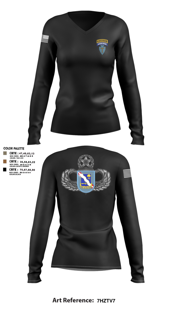 Womens Long Sleeve Vneck Shirt, 1-143rd airborne infantry regiment, , Teamtime, Team time, sublimation, custom sports apparel, team uniforms, spirit wear, spiritwear, sports uniforms, custom shirts, team store, custom team store, fundraiser sports, apparel fundraiser