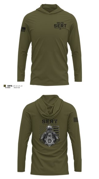 Long Sleeve Performance Shirt with hood, DELTA SERT, Police, Teamtime, Team time, sublimation, custom sports apparel, team uniforms, spirit wear, spiritwear, sports uniforms, custom shirts, team store, custom team store, fundraiser sports, apparel fundraiser