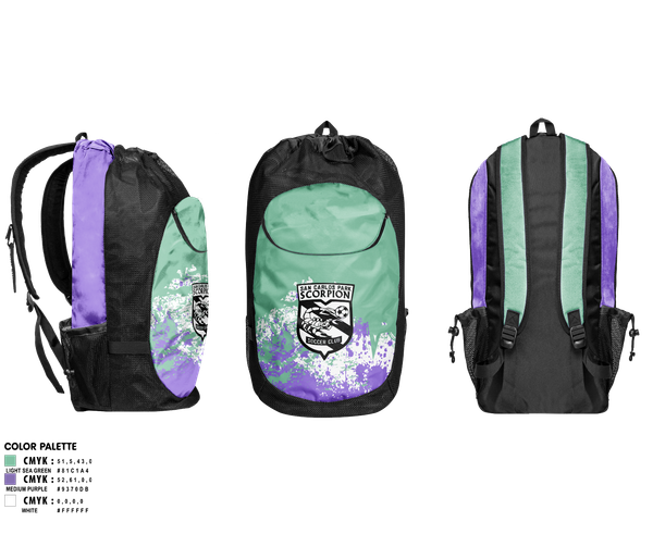 Gear Bag, San Carlos Park Scorpion SC, Women's Soccer, Teamtime, Team time, sublimation, custom sports apparel, team uniforms, spirit wear, spiritwear, sports uniforms, custom shirts, team store, custom team store, fundraiser sports, apparel fundraiser