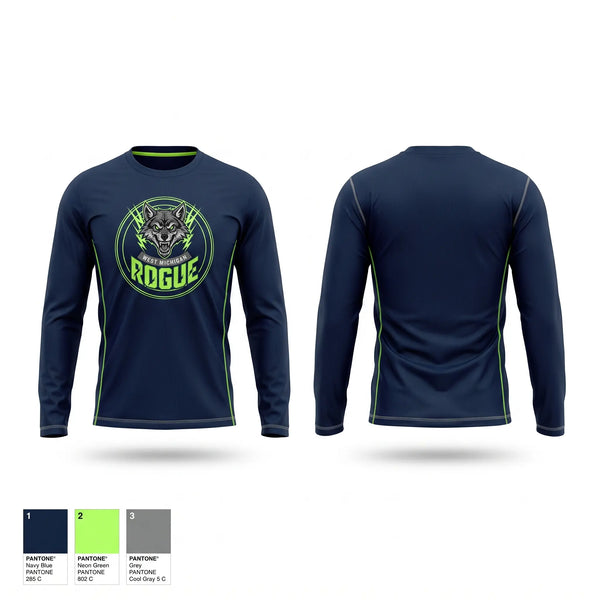 Long Sleeve Performance Shirt, West Michigan Rogue, Men's Basketball, Teamtime, Team time, sublimation, custom sports apparel, team uniforms, spirit wear, spiritwear, sports uniforms, custom shirts, team store, custom team store, fundraiser sports, apparel fundraiser